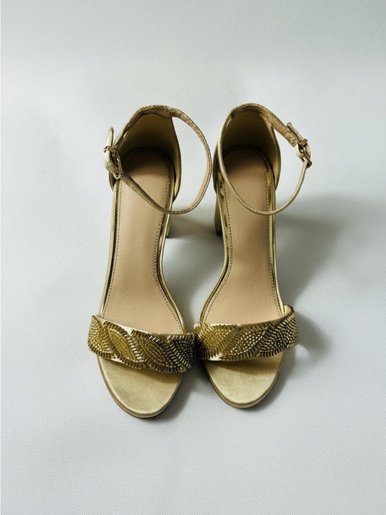 Silver Slipper Shoes - Metallic Gold Ankle-Strap Heeled Sandals